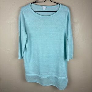 PureJill J Jill Blue Linen Blend Tunic Top Sweater Mesh Hem Women’s size large
